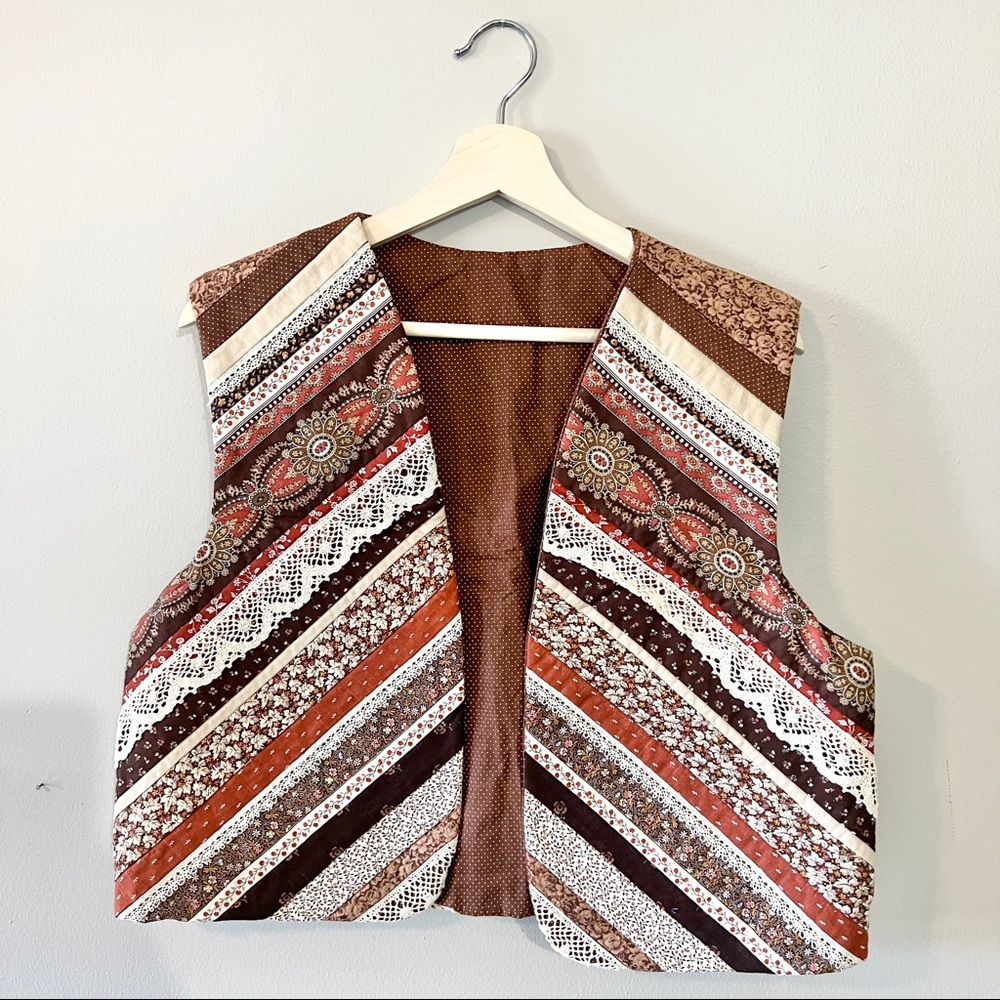 VINTAGE handmade brown boho quilted vest